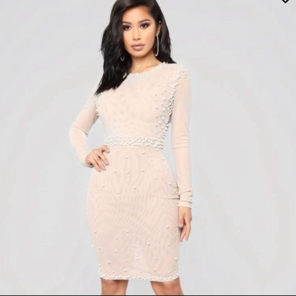 Fashion Nova Break the Rules Dress Nude Pearls